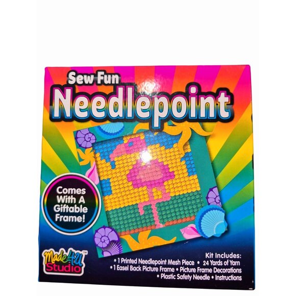 Lot of 7 Sew Fun Needlepoint Kit Flamingo Design Includes Yarn & Frame - Picture 2 of 7